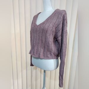 LA Hearts CROP Sweater CROPPED Purple Fuzzy Comfy Cozy Oversized XS Chest 42"